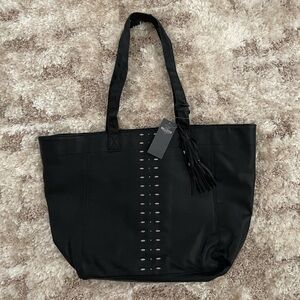 NWT Hollister Black Boho Faux Leather Tote Bag Beaded